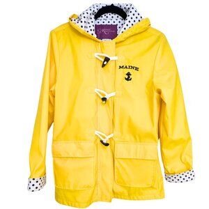 Yellow Rain Slicker Jacket Hood Polka Dot Lining Maine Anchor Women's Size Small
